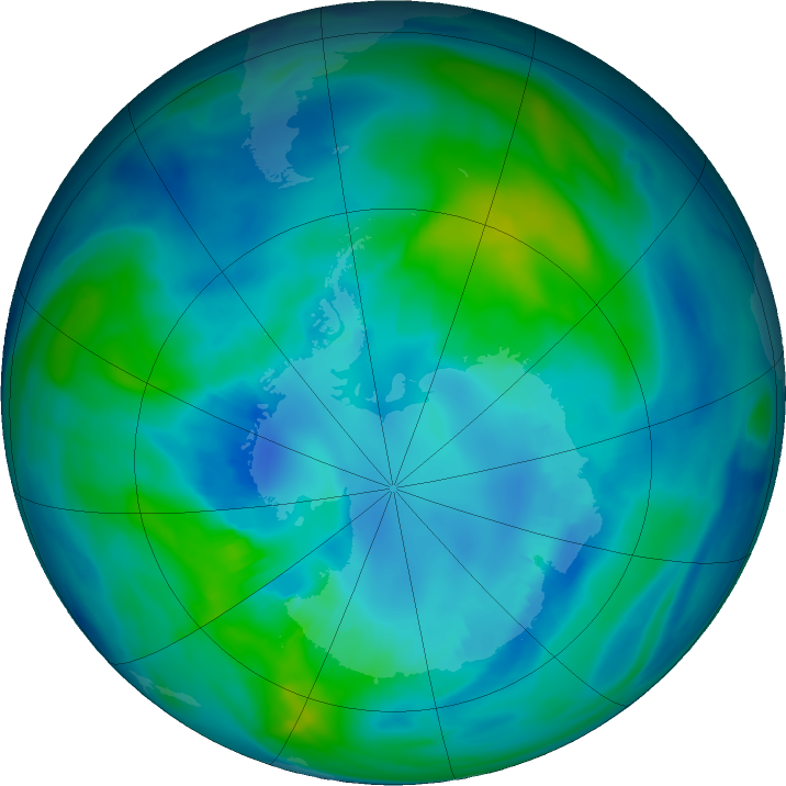 Antarctic ozone map for 16 April 2017